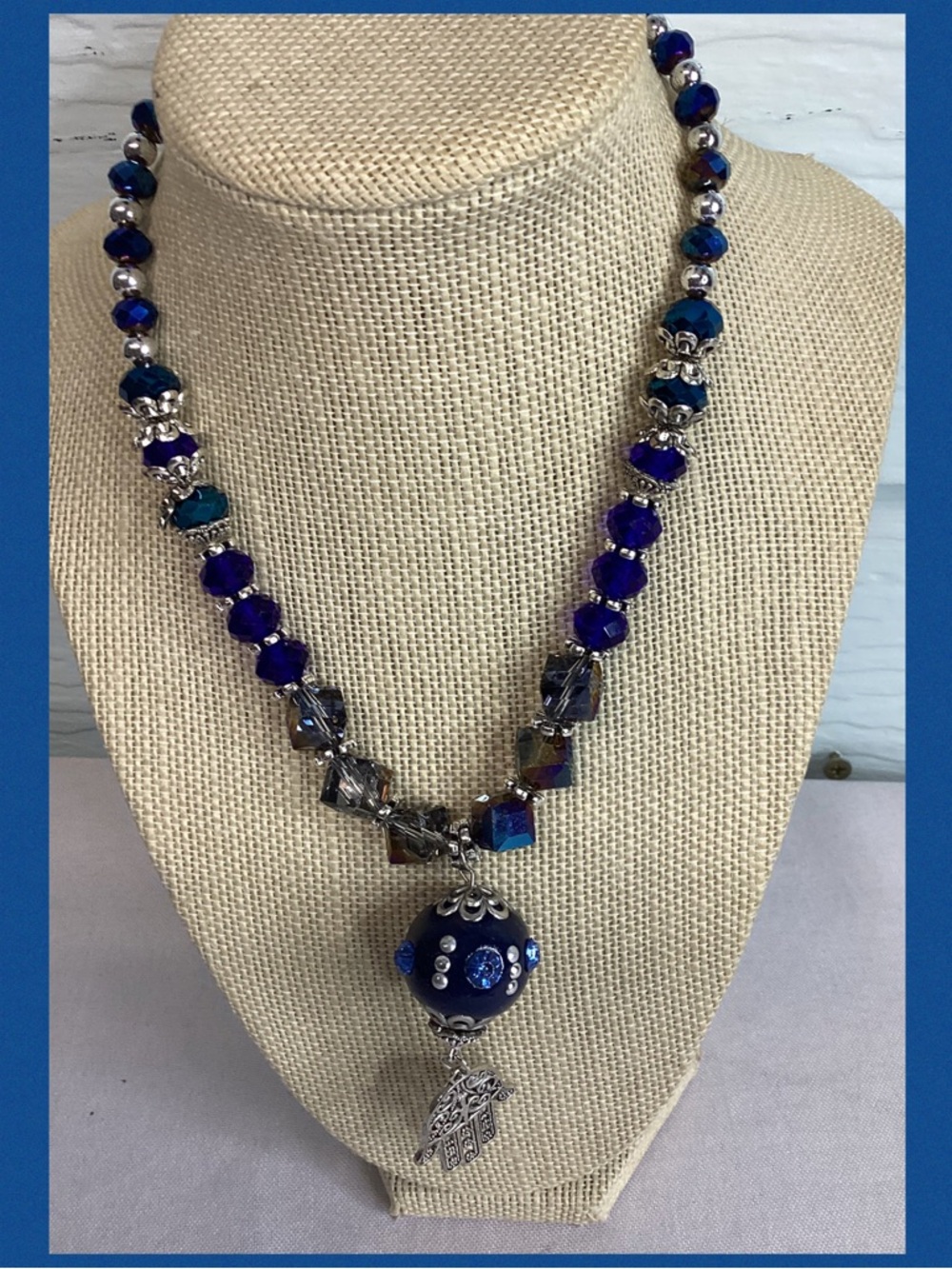 Handcrafted Blue Beaded Pendant Necklace - Women Jewelry1